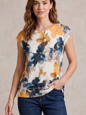 NWOT | Watercolor Floral Abstract Side Slit Tank Top Sleeveless Blouse | Medium